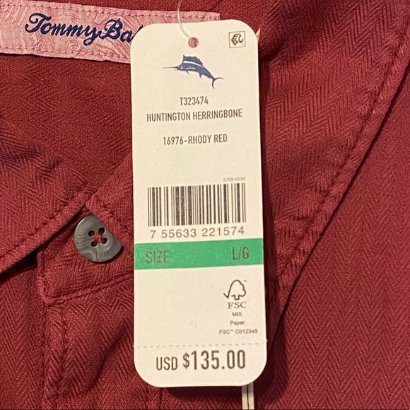 🆕 TB Red Herringbone Long Sleeve Button Down - Picture 4 of 5